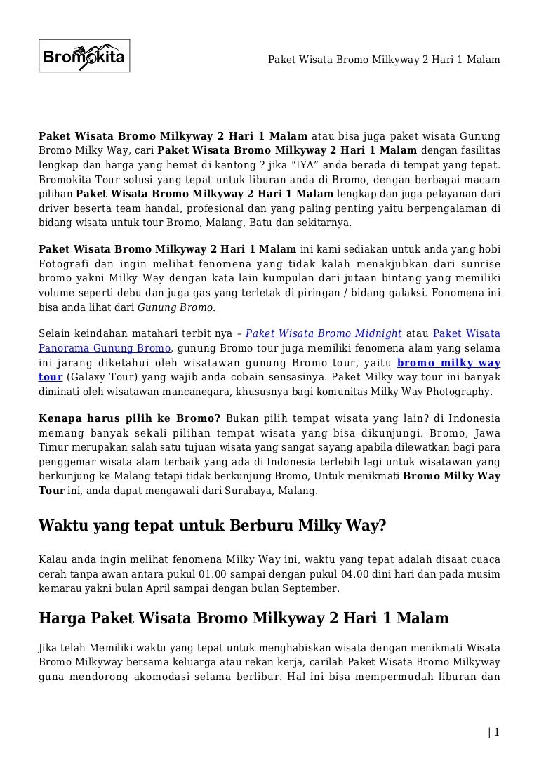 Paket Wisata Bromo Milkyway 2 Hari 1 Malam Paket Wisata Bromo Milkyway 2 Hari 1 Malam