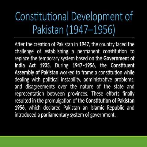 Constitutional Development of Pakistan: From 1947 to 1956 and the ...
