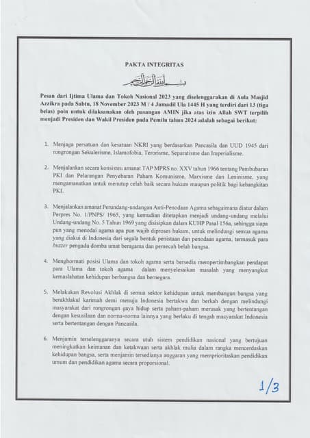 PAKTA INTEGRITAS IJTIMA ULAMA kumparan.com
