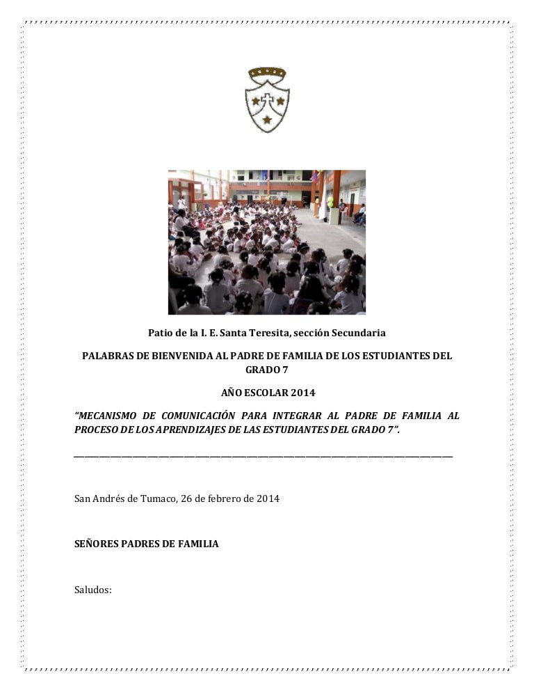 Palabras de bienvenida al año escolar 2014