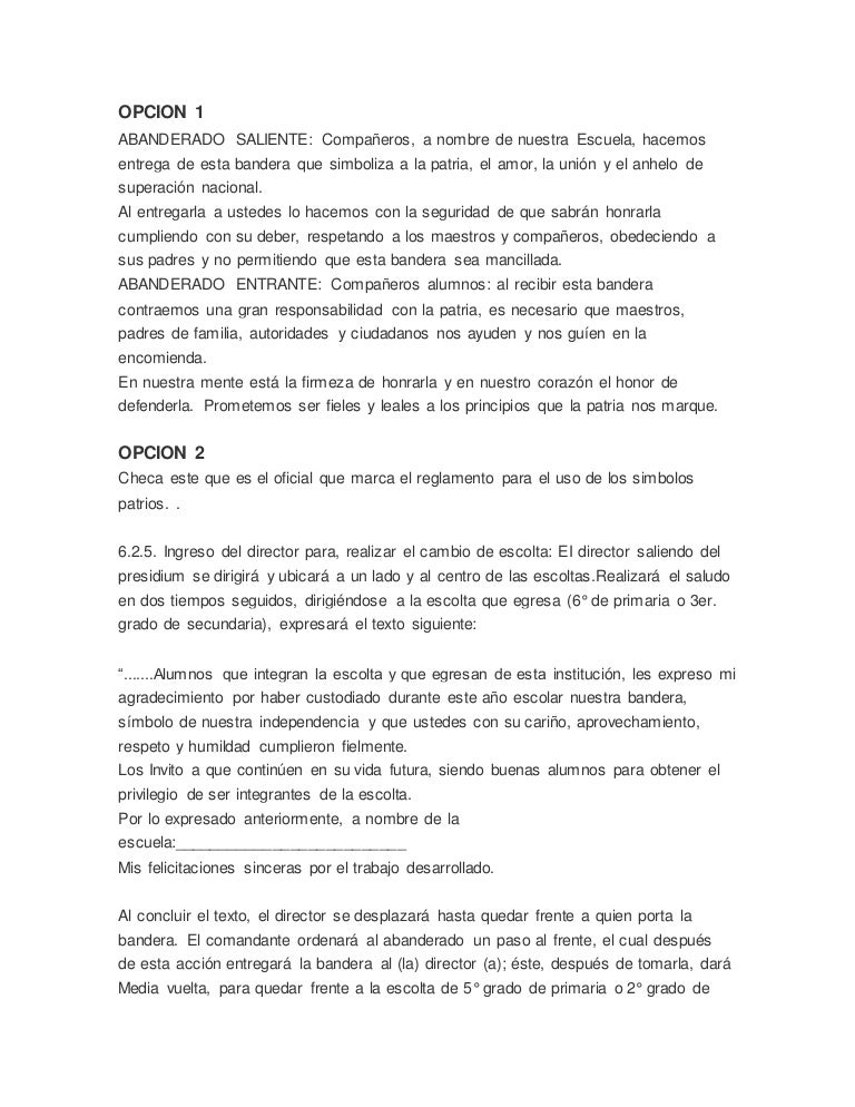 entrega de bandera de sexto a quinto