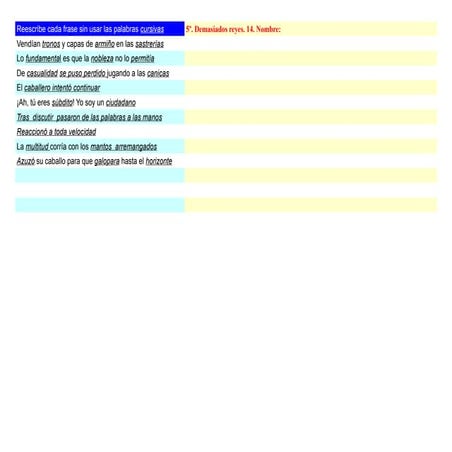 Palabras de la lectura 14. demasiados reyes. 5º