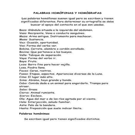 Palabras homófonas y homógrafas