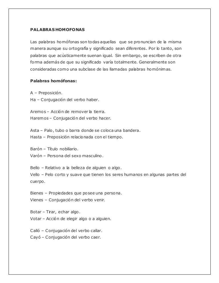 Palabras Homofonas