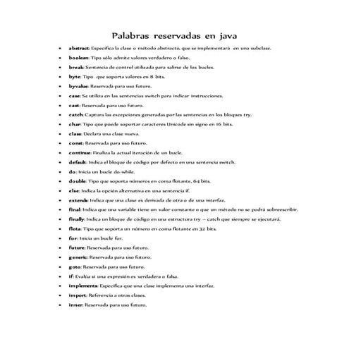 Palabras reservadas en java