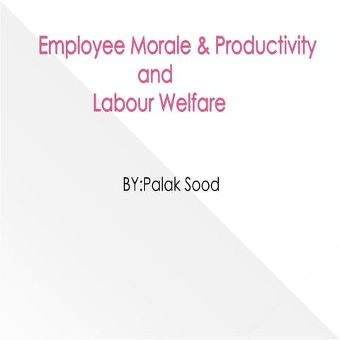Human Resource Management: Employee Welfare,Productivity& Labour Welfare