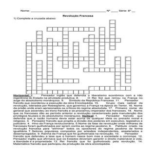 Palavras cruzadas revolução francesa
