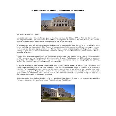 O Palácio de São Bento - Assembleia da República (Lisboa)