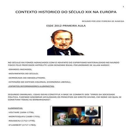 Palestra 01 contexto histórico do século xix na europa | DOCX