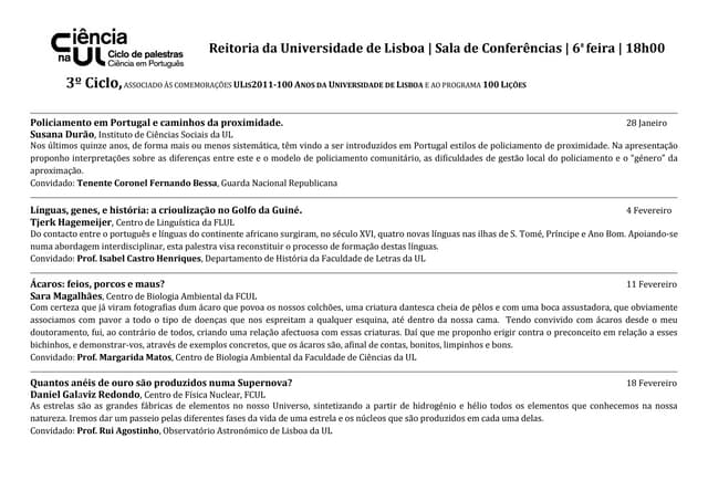 Ciência na UL: 3º Ciclo de Palestras "Ciência em Português"