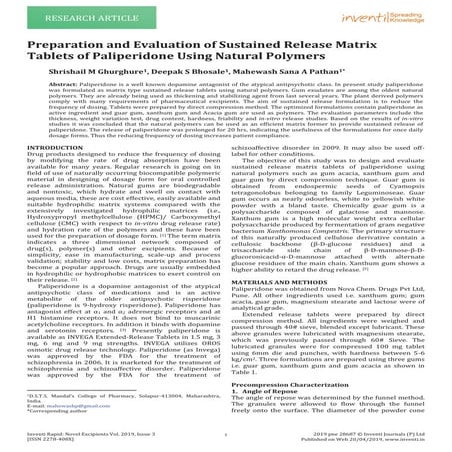 Paliperidone matrix tablets