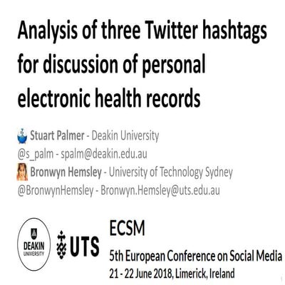 Analysis of three Twitter hashtags for discussion of personal electronic heal...