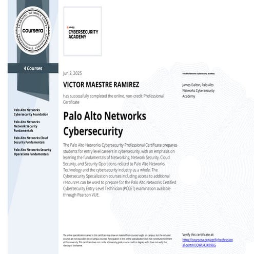 Palo Alto Networks Cybersecurity - Professional Certificate