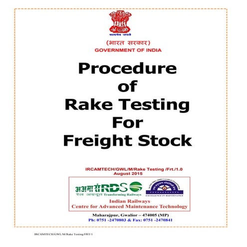 Pamphlet on rake testing procedure for freight stock