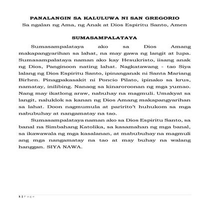 Panalangin sa kaluluwa ni san gregorio