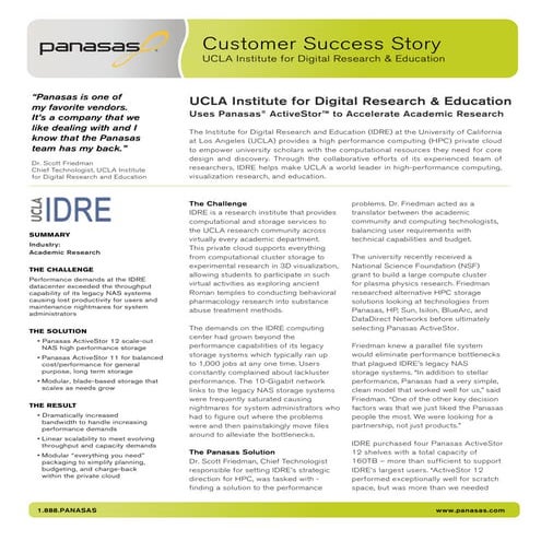 Panasas ®  UCLA Customer Success Story