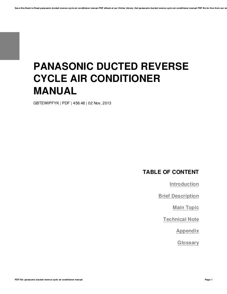 Panasonic Ducted Air Conditioner Manual
