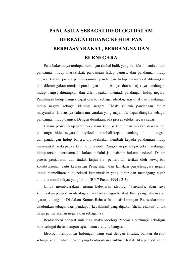 Pancasila Sebagai Ideologi Dalam Berbagai Bidang Kehidupan Bermasyara