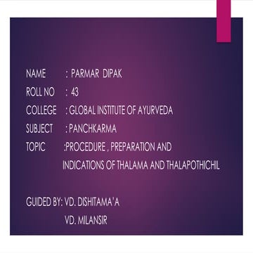 Thalam and thalouttpathi topic of panchkarma