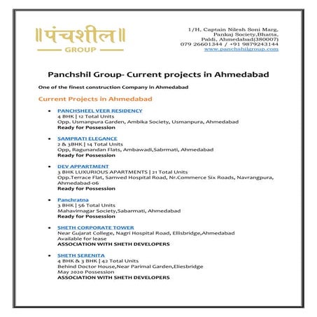Panchshil Group - Current Projects in Ahmedabad | PDF