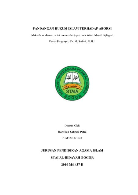 Masail Fiqhiyyah - Makalah Pandangan Hukum Islam Terhadap Aborsi