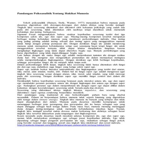 Pandangan psikoanalitik tentang hakekat manusia