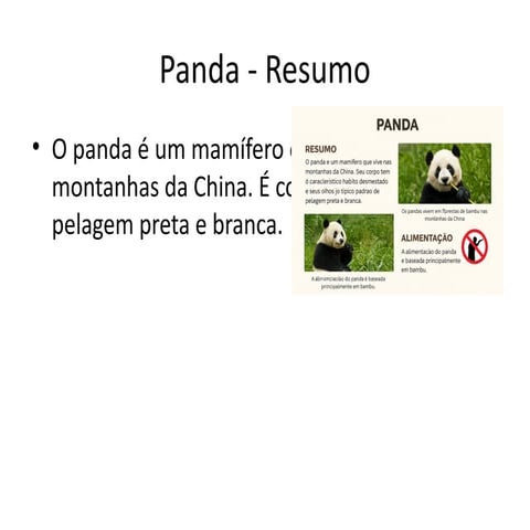 vida dos pandas resumo habtat caça alimentação | PPTX