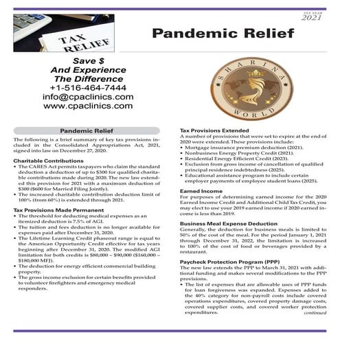 Pandemic relief 2021