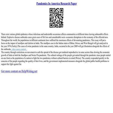 Pandemics In America Research Paper