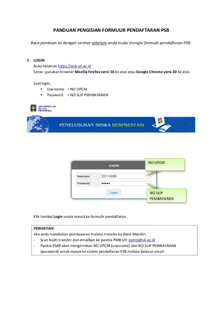 Panduan psb Universitas Islam Indonesia