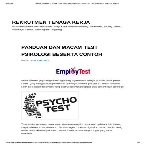 Panduan dan macam test psikologi beserta contoh   rekrutmen tenaga kerja