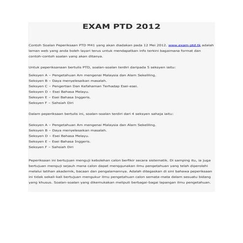 Panduan exam ptd 2012