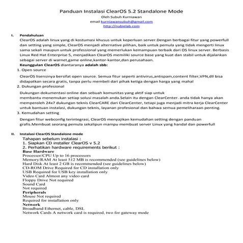 Panduan instalasi clear os 5.2 standalone mode, web server, ftp server