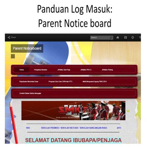 Panduan log masuk Parent Noticeboard Frog VLE