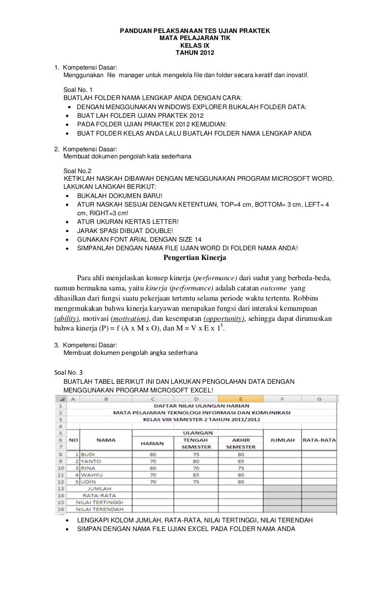 Panduan Pelaksanaan Tes Ujian Praktek