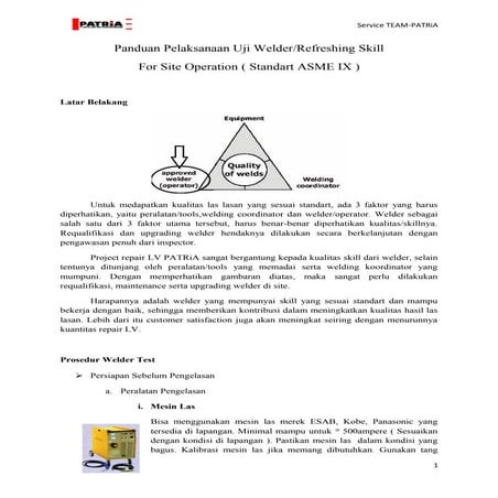 Panduan pelaksanaan uji welder test