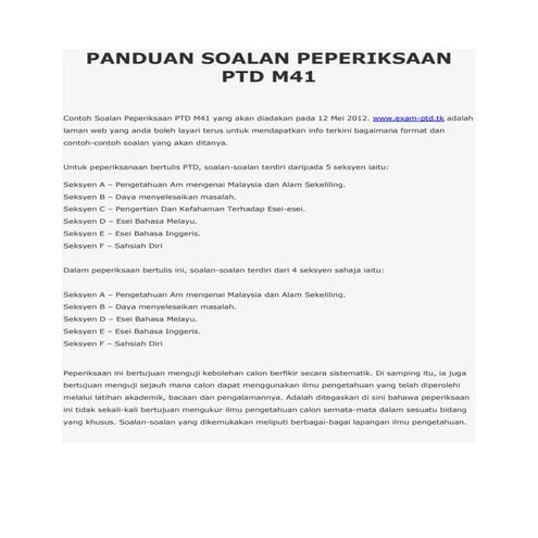 Panduan soalan peperiksaan ptd m41