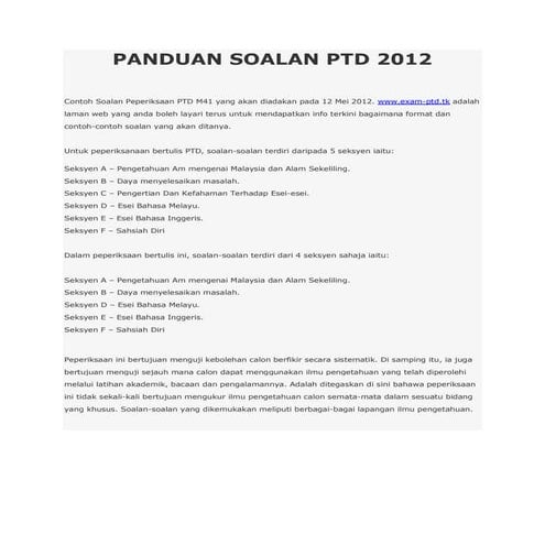 Panduan soalan ptd 2012