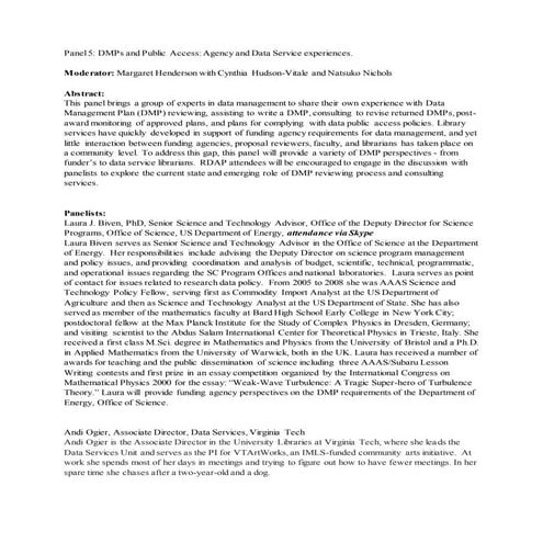 RDAP 16: DMPs and Public Access: Agency and Data Service Experiences