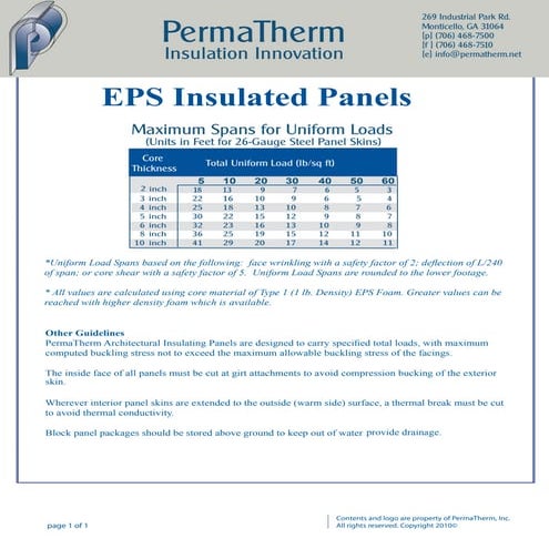 Permatherm EPS Maximum Spans for Uniform Loads | PDF