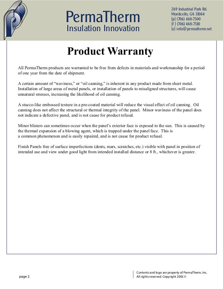 PermaTherm Insulated Metal Panel Warranty