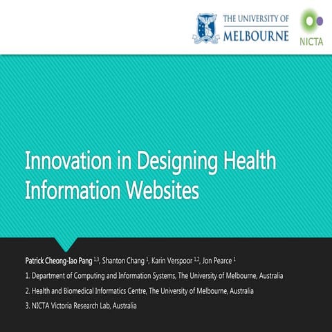 PACIS 2016: Innovation in Designing Health Information Websites