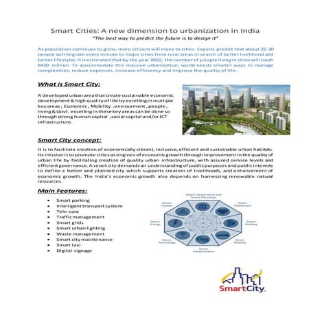 Smart Cities: A new dimension to urbanisation in India