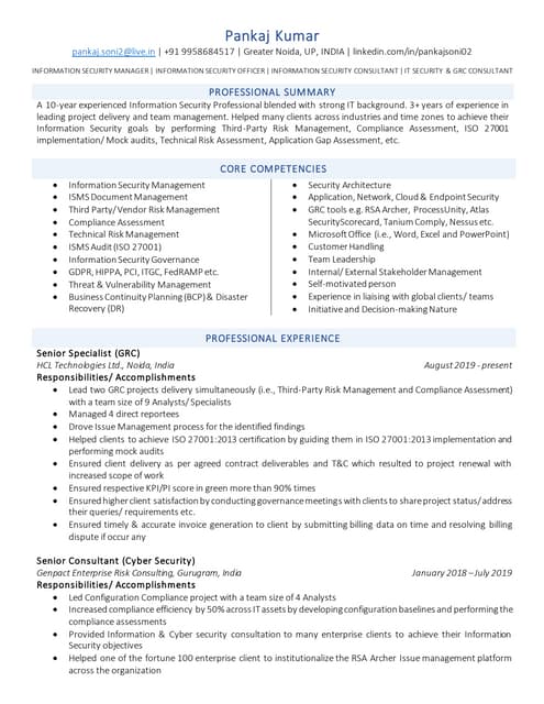 Pankaj #39 s Resume Information Security Professional PDF Pankaj #39 s Resume Information Security Professional PDF