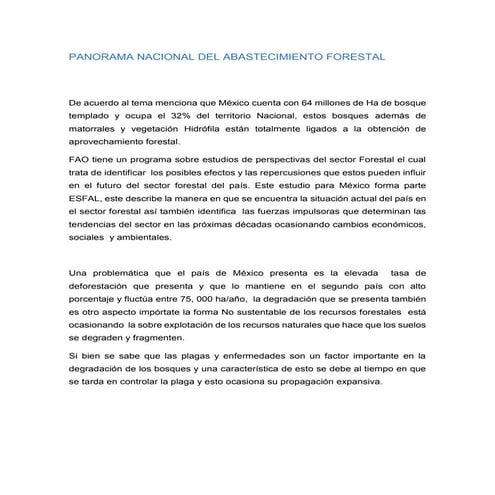 Panorama nacional del abastecimiento forestal