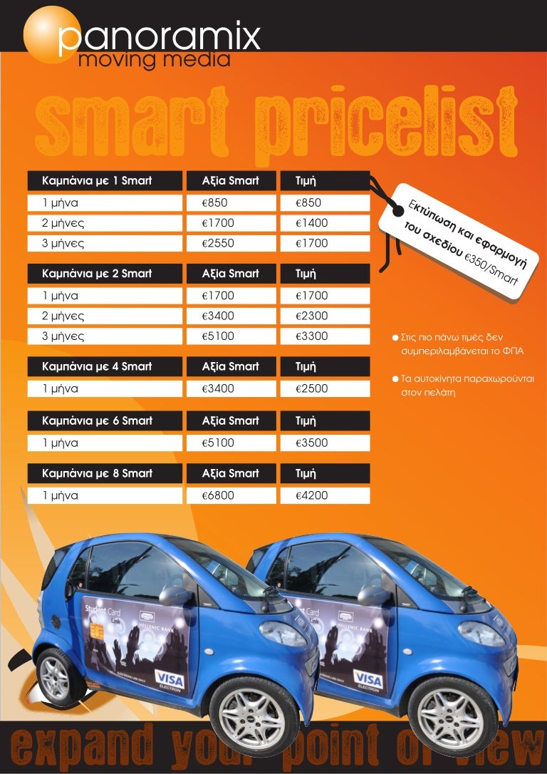 PANORAMIX SMART & MINI CARS PRICE LIST