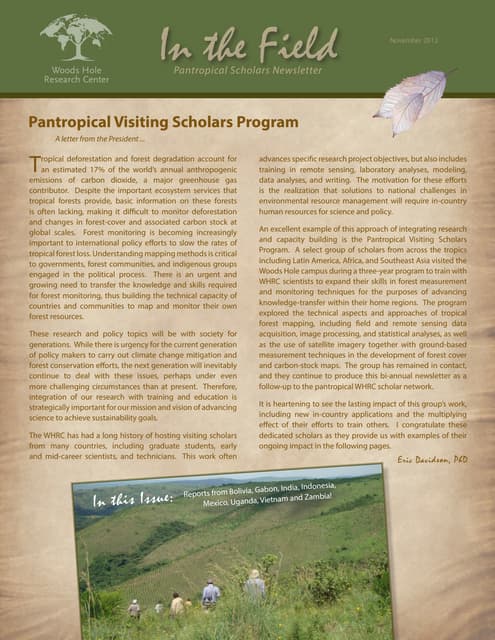 In the Field. Pantropical Scholars Newsletter  (november 2012)