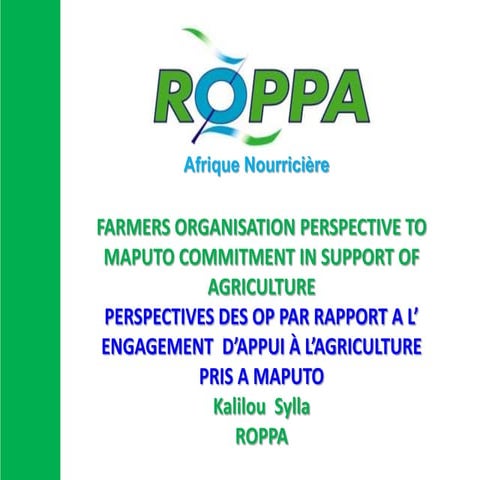 FARMERS ORGANISATION PERSPECTIVE TO MAPUTO COMMITMENT IN SUPPORT OF AGRICULTU...