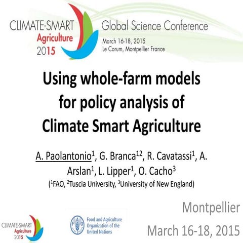 Using whole-farm models for policy analysis of Climate Smart Agriculture
