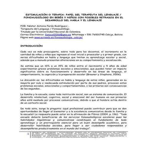 Papel actual del fonoaudiologo en educacion y familia